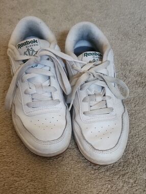 Reebok Kids White Leather Sneakers with Green Logo